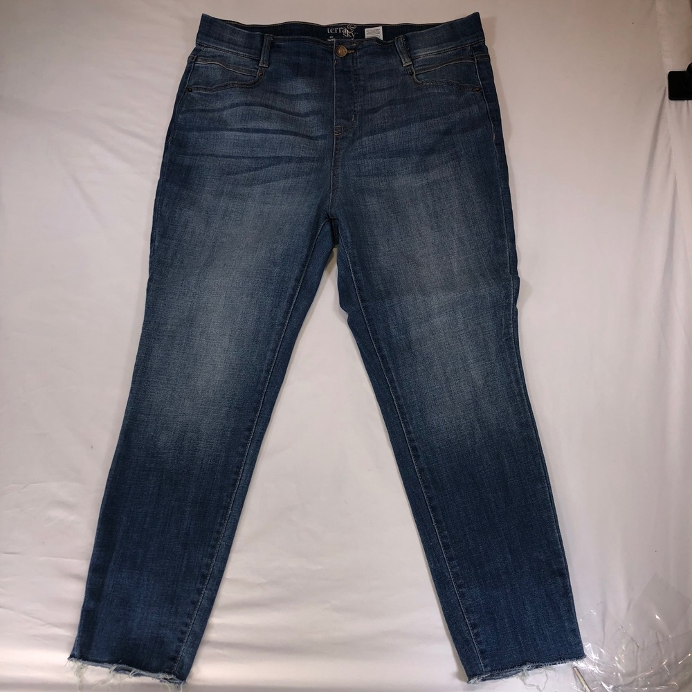 Terra & Sky Womens 0X 14W High Rise Skinny Jeans Medium Wash Raw Hem Denim